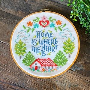 VINTAGE farmhouse embroidered hoop - Home is where the heart is